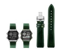 18 mm Herren-Retro-Armband aus echtem Leder, passend for Casio AE-1200WH/1300/1000/A159/A158/AQ-S810W/MRW-200H(Green silver B)