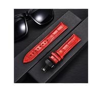 (18 mm, Rot-Schwarz) Remzeim Uhrenarmband aus echtem Leder mit Bambusmuster, erste Schicht Rindsleder,