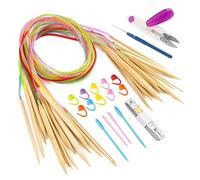 18 Paar Rundstricknadel Stricknadeln Bambus Set Bambus Rundstricknadel Set 100cm Doppelspit Stricknadeln Rundstricknadeln mit Zubehör 2.5-10.0mm für Handarbeit
