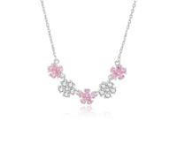 18K Gelbgold Echt Gold Schmuck Halskette mit Tropfen Rose Lab Rosa Saphir, 5 Blumen Anhänger Damenkette Au 750 45cm