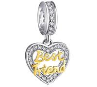 18K Gold Beste Freundin Dangle Charms passen Pandora Freundschaft Armband, 925 Sterling Silber Herz Best Friends BFF Anhänger Pave CZ Friendship Perlen, Geschenke für Girl Freunde/Boy Baby