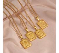 18K vergoldete Edelstahl Quadratische Anfangsbuchstabe Buchstaben Halskette mit Panzerkette