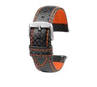 18mm 20mm 21mm 22mm 23mm 24mm Männer Frauen Nähte Carbon Faser Uhrenarmband Lederband, Orangefarbener Silbernadel, 22mm