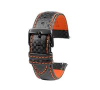 18mm 20mm 21mm 22mm 23mm 24mm Männer Frauen Nähte Carbon Faser Uhrenarmband Lederband, Orangefarbener schwarzer Stift, 24mm