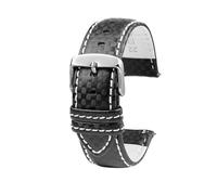 18mm 20mm 21mm 22mm 23mm 24mm Männer Frauen Nähte Carbon Faser Uhrenarmband Lederband, Weißer Silbernadel, 20mm