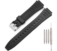 18mm Gummiband Kompatibel mit Casio W800HG Serie Uhrenband W-800H Ersatzarmband (Black band Steel buckle)