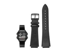 18MM Retro Echtes Leder Konvexen Mund Armband Fit for Casio AE1200 AE1300 A158W/A168 W-216H(Black-black)