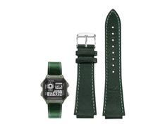 18MM Retro Echtes Leder Konvexen Mund Armband Fit for Casio AE1200 AE1300 A158W/A168 W-216H(Green-silver)