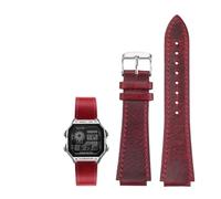 18MM Retro Echtes Leder Konvexen Mund Armband Fit for Casio AE1200 AE1300 A158W/A168 W-216H(Red-silver)