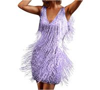 1920er Fransenkleid mit Träger Sexy Schulterfrei Partykleid Elegant Einfarbige Lateinisches Tanzkleid ärmellos Quadratischer Kragen Quastenkleid Knielang Cocktailkleid Wickelkleider