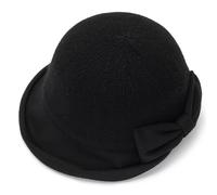1920er Jahre Bowler Cloche Bucket Hat für Damen - Winter Warm Kirche Derby Fedora Hut mit Schleife, Schwarz, M/L
