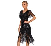 1920er-Jahre-Kleider für Damen, Flapper-Kleid, Gatsby-Kleider für Damen, brüllendes 20er-Jahre-Kleid, Schwarz, 34-36