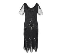 1920s Vintage Kleid Damen Flapper Charleston Kleid Gatsby Pailletten Quasten Saum Cocktail AbschlussballKleid Kleid 1920s Pailletten Kleid V-Ausschnitt Knielang Cocktailkleid Abendkleid Partykleid