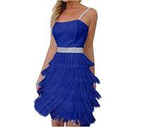 1926er Fransenkleid mit Träger Sexy Schulterfrei Partykleid Elegant Einfarbige Lateinisches Tanzkleid ärmellos Quadratischer Kragen Quastenkleid Knielang Cocktailkleid Wickelkleider