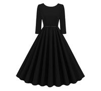 1950er Jahre Kleider für Damen - elegant, 3/4-Ärmel, Midi, A-Linie, Swing, lang, Skater, Büroarbeit, formell, Party, Cocktail, Vintage-Kleider, A Schwarz, S