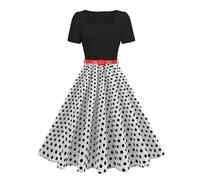 1950er Jahre Kleider für Frauen Vintage Rockabilly Retro 50er Jahre Floral Polka Dot Kleid Audrey Hepburn Tea Party Cocktailkleid Gürtel, Schwarz Weiß, Mittel