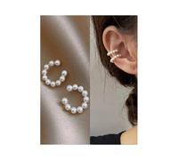 1Pair Faux Pearl Ear Cuff Clip Non-Piercing C-Shaped Earrings for Women Fashion Jewelry Gift