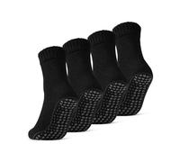 2 | 4 | 6 Paar ABS Socken Herren Damen Anti Rutsch Socken mit Wolle 21463 WP (Schwarz 4 Paar 43-46)