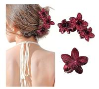 2 er Hawaiian Plumeria Haarklammer Blumen Haarspangen Groß Damen Claw Clip mit Plumeria-Blumen Rutschfeste Krallenklammern Hawaii-Haarschmuck für Dickes Dünnes Haar Party Strand Pool Burgunderrot