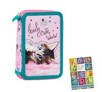 2-fache Federtasche Federmappe Federmäppchen 27-teilig gefüllte Schüleretui Stifte und Pinsel inkl. Aufgabenheft Federbox Etui Stiftetasche Schlamper-Etui Schul-Etui Cleo & Frank 35 Katze Cat Motiv