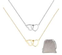 2 herzförmige Halsketten für Damen und 2 Stück hellgraue Aufbewahrungstaschen, herzförmige Halskette, Knochenkettenanhänger, längenverstellbar, geeignet für Geschenke für Freundinnen (Gold und Silber)
