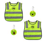 2 hohe Sichtbarkeit reflektierende Westen, 2 reflektierende Anhänger für Schultaschen, Kindersicherheit Weste, Fluoreszierende gelbe atmungsaktive Weste, Kinder Universalgröße.