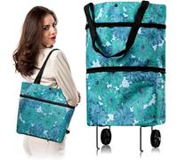 2 in 1 Einkaufstasche mit Rollen Faltbar, Faltbare Einkaufstrolley Tasche, Multifunktionaler Einkaufstasche mit Faltbaren Rädern, 2-in-1 Trolley Einkaufstrolley Faltbar für Einkäufe zu Hause