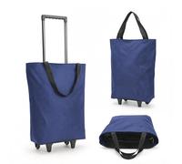 2-in-1 Einkaufstrolley, 30x20x42cm Einkaufstasche auf Rollen, Tragbare Multifunktionale Faltbare Einkaufstasche, für Camping und Reisen, Inklusive Einkaufswagenlöser, Blau