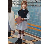 2-in-1-Hemdblusenkleid mit Pullunder Mädchen personalisierbar blau Gr. 146/152 von Vertbaudet