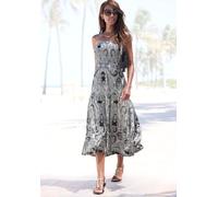 2-in-1-Kleid LASCANA, Damen, Gr. 38, N-Gr, schwarz (schwarz, creme bedruckt), Jersey, Obermaterial: 100% Viskose, Paisley, bedruckt, figurumspielend kniebedeckend, ohne Ausschnitt, Kleider, als Rock o
