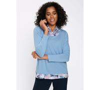2-in-1-Langarmshirt CLASSIC BASICS "2-in-1-Shirt", Damen, Gr. 44, blau (himmelblau), 100% Baumwolle, geblümt, gemustert, mehrfarbig, Rundhals, Shirts (57368345-44) himmelblau