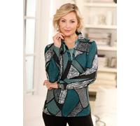 2-in-1-Langarmshirt CLASSIC BASICS "Winter-Shirt", Damen, Gr. 52, blau (ozean, schwarz, bedruckt), 95% Polyester, 5% Elasthan, gemustert, mehrfarbig, V-Ausschnitt, Shirts (76379411-52) ozean, schwarz,