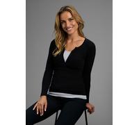 2-in-1-Langarmshirt FLASHLIGHTS, Damen, Gr. 44/46, schwarz, Jersey, Obermaterial: 100% Baumwolle. Einsatz: 95% Baumwolle, 5% Viskose, unifarben mit Farbeinsatz, Basic, figurbetont hüftbedeckend, Rundh