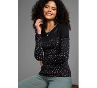 2-in-1-Langarmshirt KANGAROOS, Damen, Gr. 32/34, schwarz, Obermaterial: 100% Baumwolle, bedruckt, gemustert, kontrastfarbene Details, figurbetont, Shirts, Langarm, bedruckt und gemustert, für die Frei