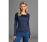 2-in-1-Langarmshirt KANGAROOS, Damen, Gr. 44/46, blau (marine), Obermaterial: 100% Baumwolle, bedruckt, gemustert, kontrastfarbene Details, figurbetont, Shirts, Langarm, bedruckt und gemustert, für di