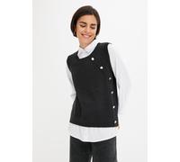 2-in-1-Pullover BONPRIX, Damen, Gr. 40/42 (M), grau (anthrazit meliert), Feinstrick;Web, Obermaterial: 50% Viskose, 26% Polyamid, 24% Polyester. Webteil: 100% Polyester, unifarben, unifarben mit Farbe
