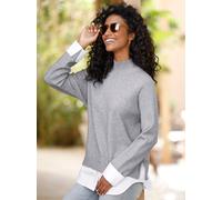 2-in-1-Pullover HEINE "2-in-1-Pullover", Damen, Gr. 38, grau (grau, meliert), 50% Viskose, 28% Polyester, 22% Polyamid, Webware:100% Baumwolle, unifarben, Pullover (40061331-38) grau, meliert