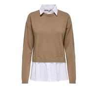 2-in-1-Pullover ONLY "ONLPAYSON LS MIX PULLOVER KNT", Damen, Gr. M, cocoa créme detail:cloud dancer woven, Strick, Obermaterial: 52% Viskose, 26% Polyester, 22% Nylon, unifarben mit Farbeinsatz, Rundh