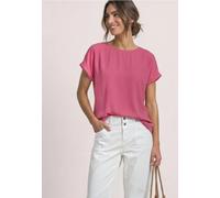 Shirttop STREET ONE, Damen, Gr. 36, pink (blush berry), Jersey, Obermaterial: 95% Viskose, 5% Elasthan, unifarben, normal hüftbedeckend, Rundhals, Aufschlag, Tops Shirttop, 2-in-1 Sommershirt aus Chif