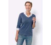 2-in-1-Shirt CLASSIC BASICS "2-in-1-Shirt", Damen, Gr. 40, blau (jeansblau), 100% Baumwolle, Einsatz:50% Baumwolle, 50% Polyester, unifarben, V-Ausschnitt, Shirts 2-in-1 Shirt (97862723-40) jeansblau
