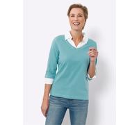 2-in-1-Shirt CLASSIC BASICS "2-in-1-Shirt", Damen, Gr. 42, blau (ozean), 100% Baumwolle, Einsatz:50% Baumwolle, 50% Polyester, unifarben, V-Ausschnitt, Shirts 2-in-1 Shirt (36807611-42) ozean