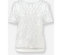 Kurzarmshirt HEINE "Spitzenshirt", Damen, Gr. 44, beige (ecru, silberfarben, meliert), 100% Polyester, Top:5% Elasthan, 95% Viskose, unifarben, Rundhals, Shirts (84771936-44) ecru, silberfarben, melie