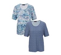 2-in-1-Shirt GOLDNER "Kurzgröße Hochwertig bedruckte T-Shirts im Doppelpack", Damen, Gr. 24, weiß (bleu, weiß, gemustert), Obermaterial: 96% Viskose CV. 4% Elasthan EL., Shirts 2-in-1 Shirt (99274606-