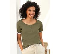 2-in-1-Shirt HEINE "Shirt", Damen, Gr. 40, khaki, 95% Baumwolle, 5% Elasthan, unifarben, Rundhals, Shirts 2-in-1 Shirt (61663008-40) khaki