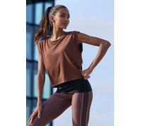 2-in-1-Shirt LASCANA ACTIVE "Tropical", Damen, Gr. XL (48/50), schwarz (braun, schwarz), Obermaterial: 66% Polyester, 29% Viskose, 5% Elasthan, unifarben mit Farbeinsatz, figurumspielend hüftlang, Run