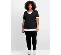 2-in-1-Shirt SHEEGO "2-in-1-Shirt", Damen, Gr. 52/54, schwarz-weiß (schwarz, weiß), 60% Baumwolle, 40% Polyester, gemustert, mehrfarbig, Rundhals, Shirts 2-in-1 Shirt (57922649-52) schwarz, weiß