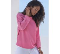 2-in-1-Shirt VIVANCE "zum Krempeln", Damen, Gr. 48/50, pink, Crêpe, Obermaterial: 98% Polyester, 2% Elasthan, unifarben, lässig geschnitten normal, Rundhals, mit Riegel, Shirts 2-in-1 Shirt, aus bügel