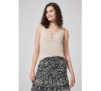 2-in-1-Tanktop STREET ONE STUDIO, Damen, Gr. 38, beige (vanilla sand), Web, 50% Baumwolle, 50% Modal, unifarben, normal normal, V-Ausschnitt, abgesteppt, Tops, aus softem Materialmix (82211827-38) van