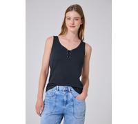 2-in-1-Tanktop STREET ONE STUDIO, Damen, Gr. 42, schwarz (maritime blau), Web, 50% Baumwolle, 50% Modal, unifarben, normal normal, V-Ausschnitt, abgesteppt, Tops, aus softem Materialmix (82200523-42)