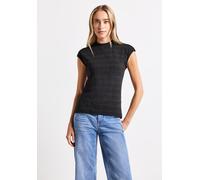 2-in-1-Top STREET ONE, Damen, Gr. 46, blau (deepwater blau), Stoff, 95% Viskose, 5% Elasthan, bedruckt, normal normal, hoch geschlossener Ausschnitt, abgesteppt, Tops, aus elastischem Materialmix (116